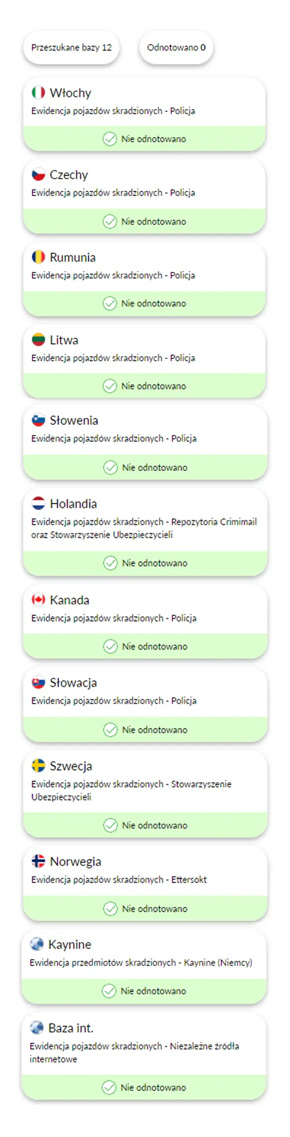 Raport Historii Pojazdu autoDNA - baza skradzionych pojazd&oacute;w