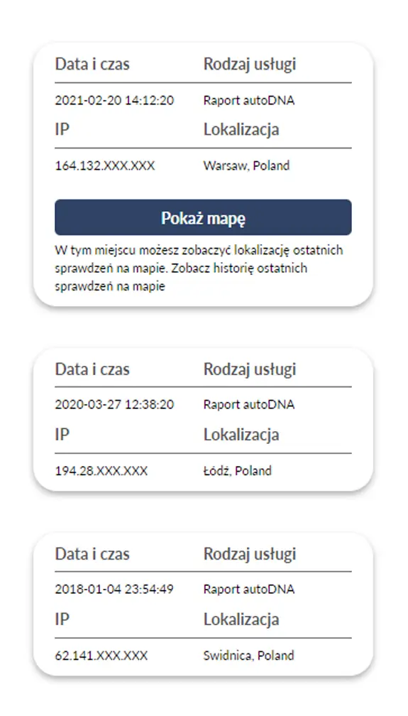 Raport Historii Pojazdu autoDNA - dziennik sprawdzeń