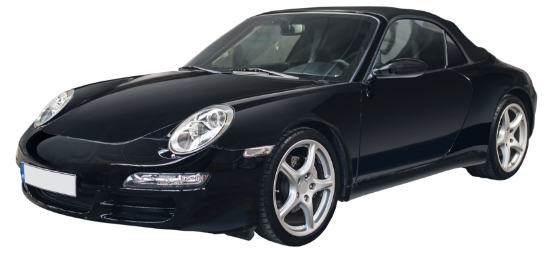 Czarny samochód Porsche w ramce z przełącznikiem Przed sprawdzeniem/Po sprawdzeniu w autoDNA.