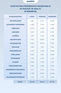 Statystyka przerejestrowań w Polsce w 2024 r III kwartał – 1